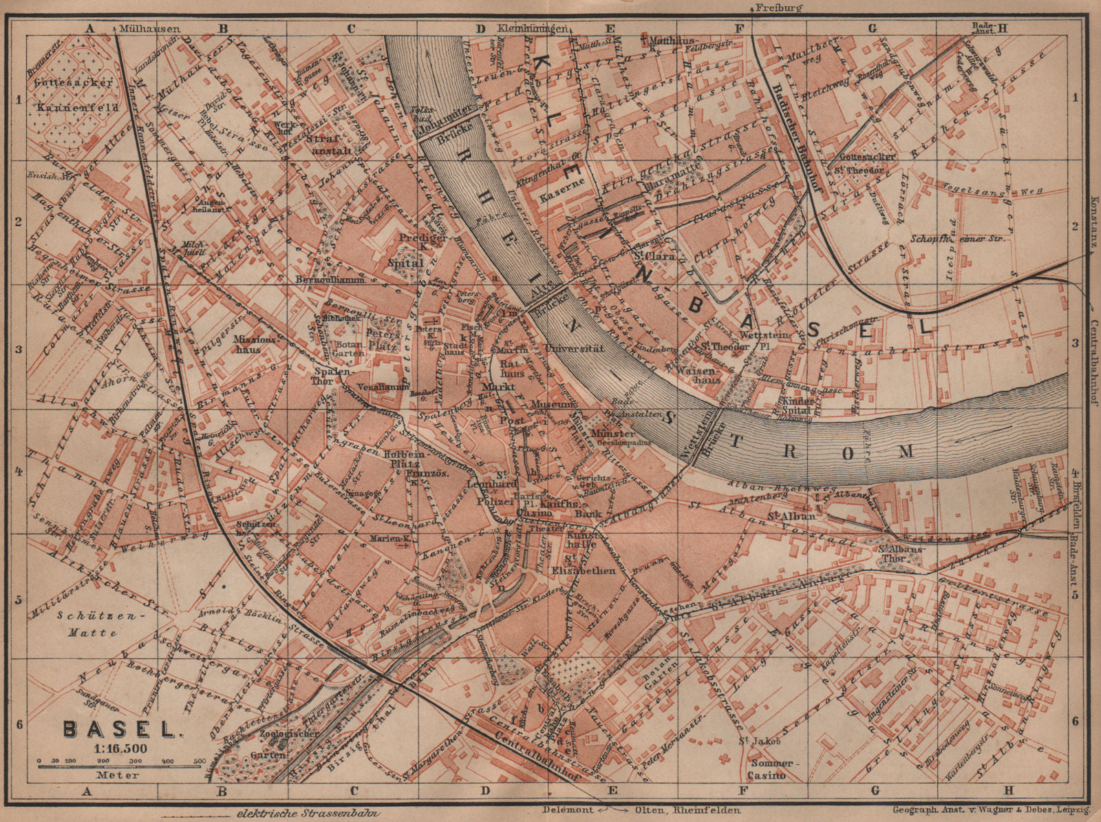 BÂLE BASEL. Basle. town city stadtplan. Switzerland Suisse Schweiz 1899 map